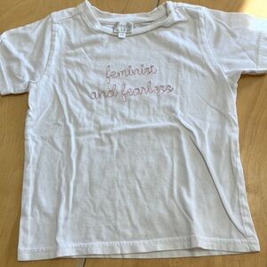 LITTLE IA organic cotton T-shirt Feminist‎ and Fearless size 3-4 white pink